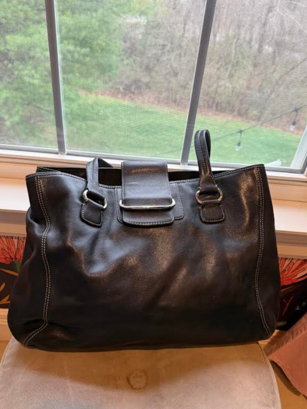 Cole Haan Black Leather Work Tote Bag